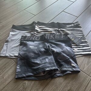 Nike Pro Women's Shorts Trio - Gray, Black Camo, Striped